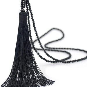 Handmade Woven Layered Y shaped Long Tassel Fringe Crystal Beads Pendant Necklac